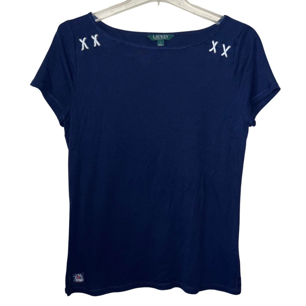 Lauren Ralph Lauren Shirt Women’s Nautical White Rope X’s on the Shoulders Large
